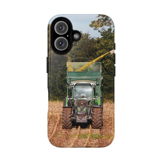 Phone case with a Fendt tractor drawing and maize silage imagery for farmers and agricultural enthusiasts.