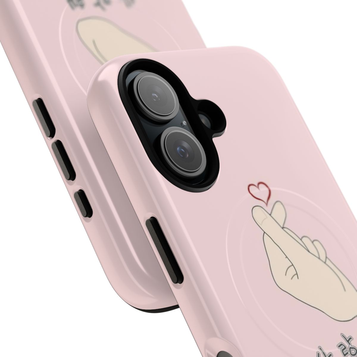 Magnetic tough phone case with a Korean 'I Love You' (sarang hae) heart gesture design - Detail