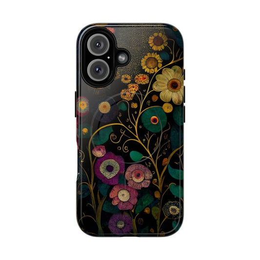 Phone case with a floral pattern inspired by the artwork of Gustav Klimt