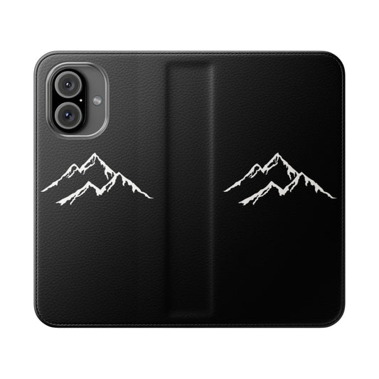 Outdoor mountain skiing silhouette graphic on a flip phone case