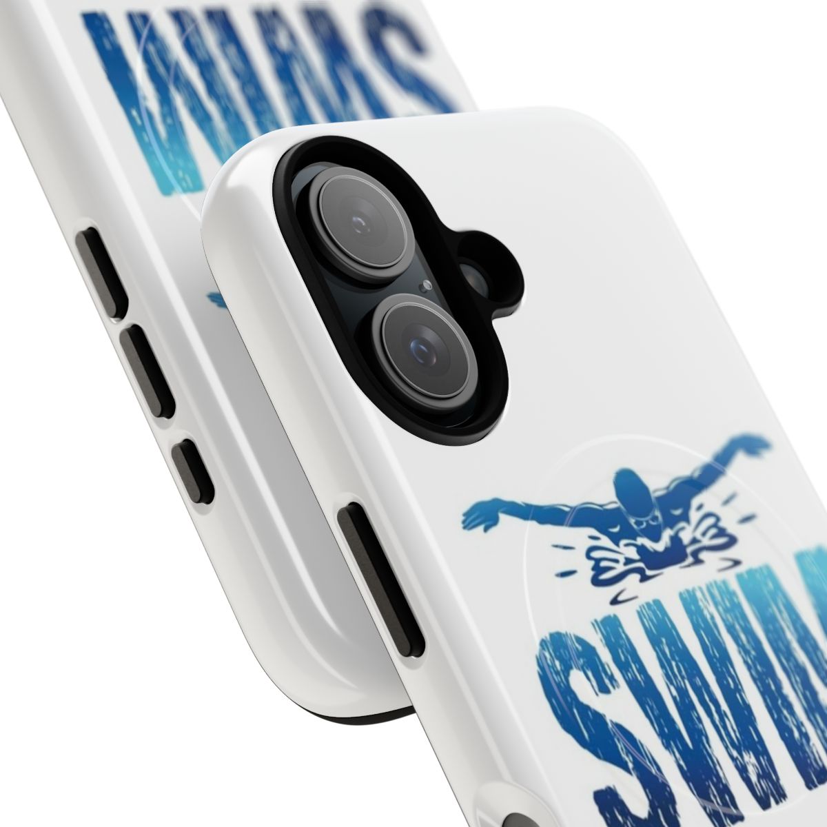 A vintage-style magnetic phone case with a swimming and water sports design - Detail