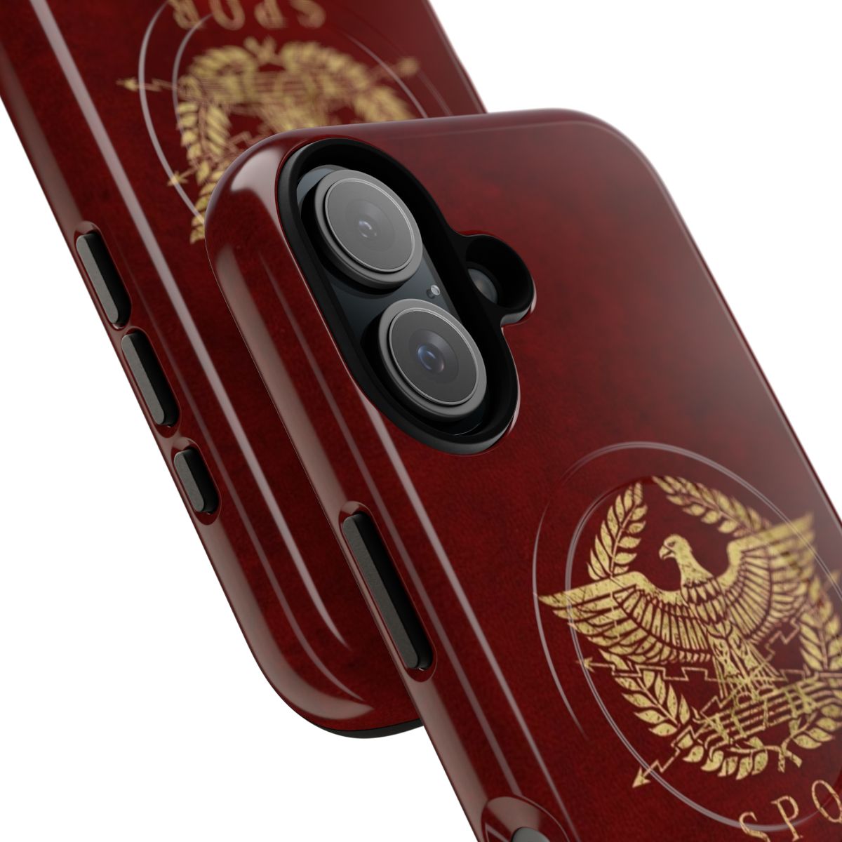 Vintage gold magnetic tough phone case featuring the iconic Roman Empire emblem - Detail