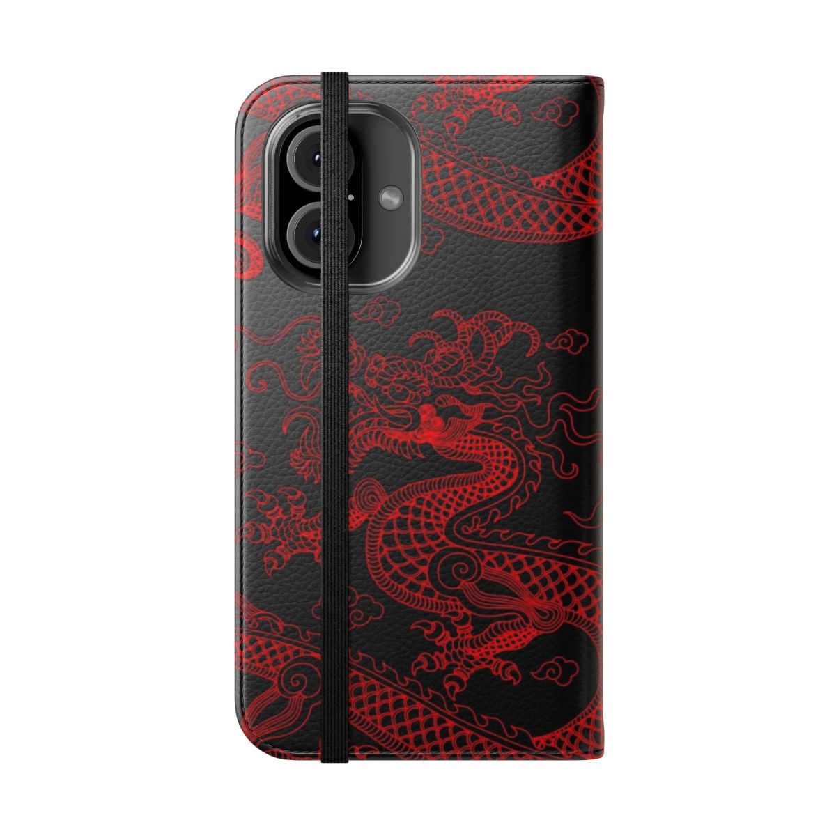 Vibrant red dragon design on a flip phone cover - Folded Front