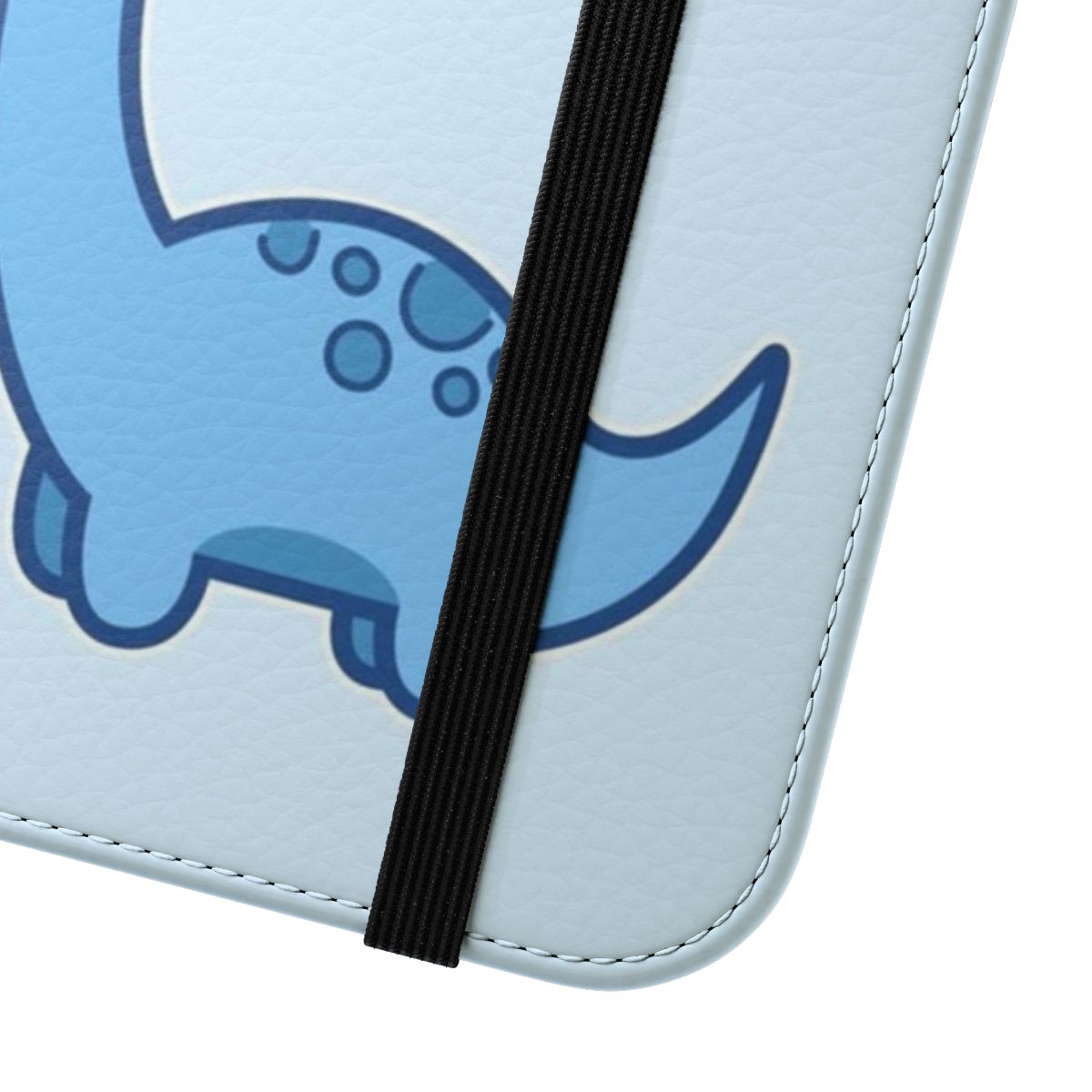 Colorful cartoon dinosaur design on a flip-style phone case - Close Up