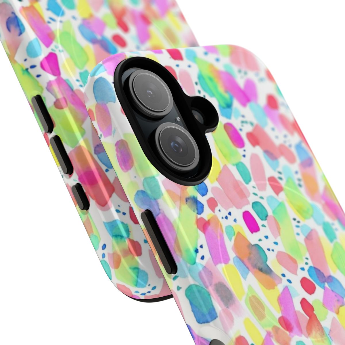 Brightly colored watercolor pattern phone case with dots and dashes - Detail