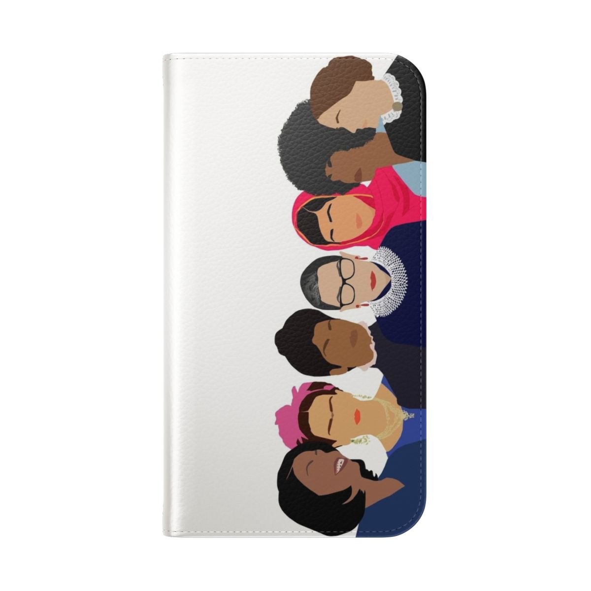 Feminist phone case with images of iconic women like Ruth Bader Ginsburg, Malala, and Frida Kahlo - Folded Back