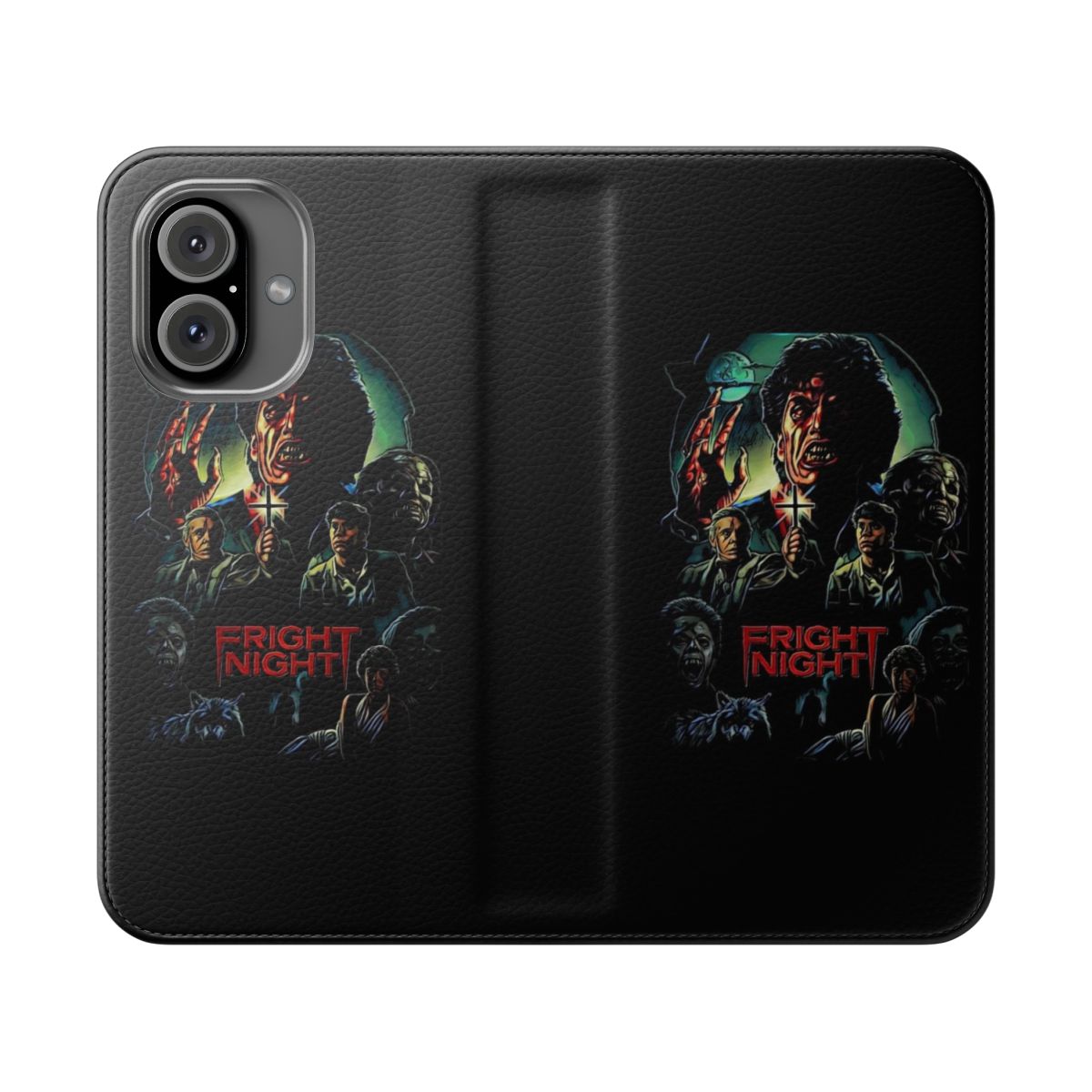 Fright Night-inspired flip cover phone case with vampire and horror motifs