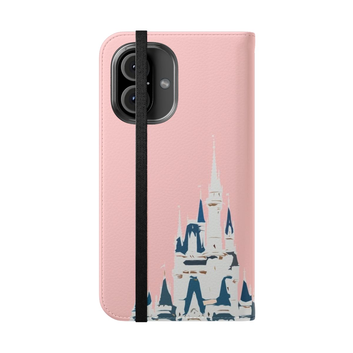 A stylish millennial pink phone case featuring a magical Disney castle design. - Folded Front