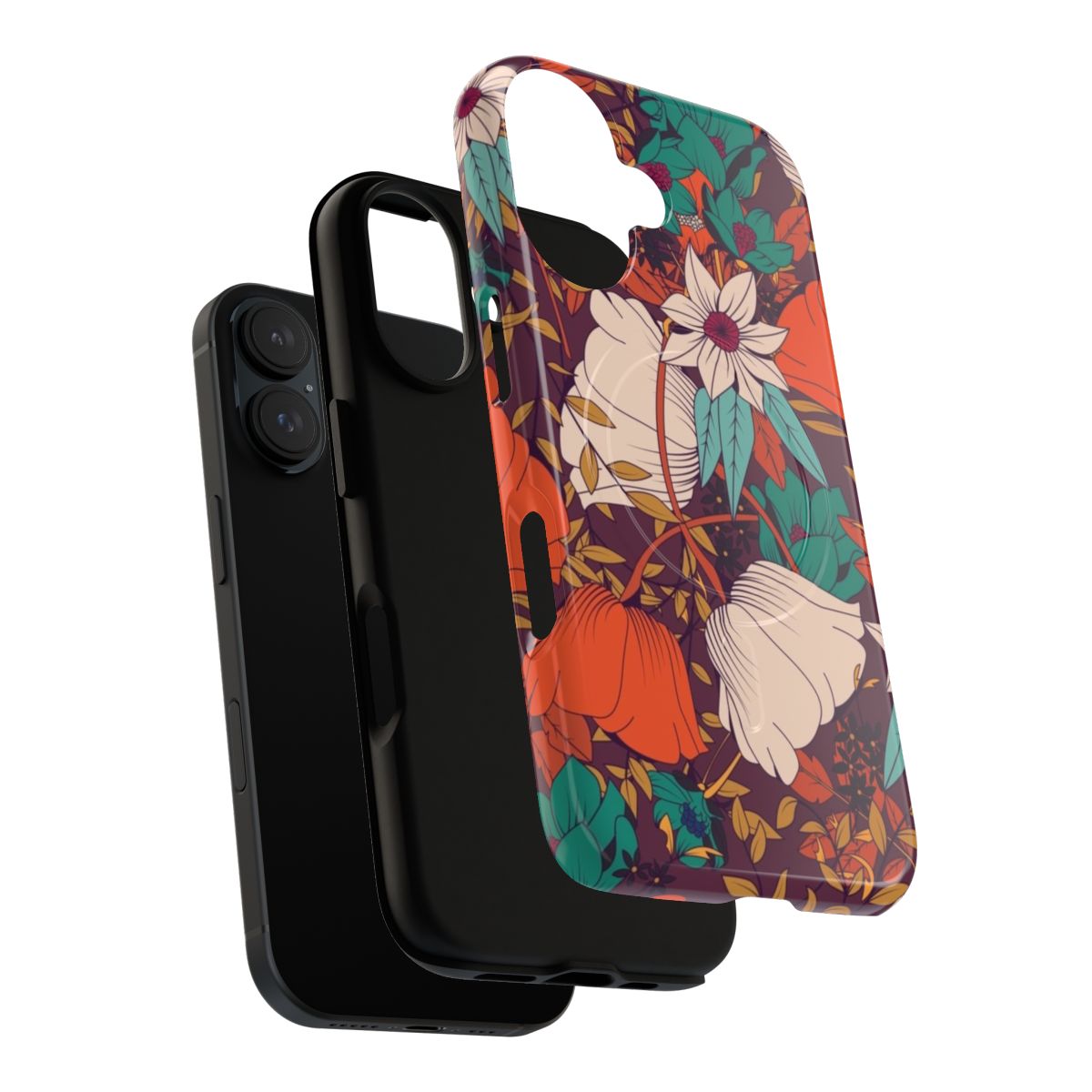 Botanical pattern magnetic tough phone case featuring a floral and nature-inspired design - Layers