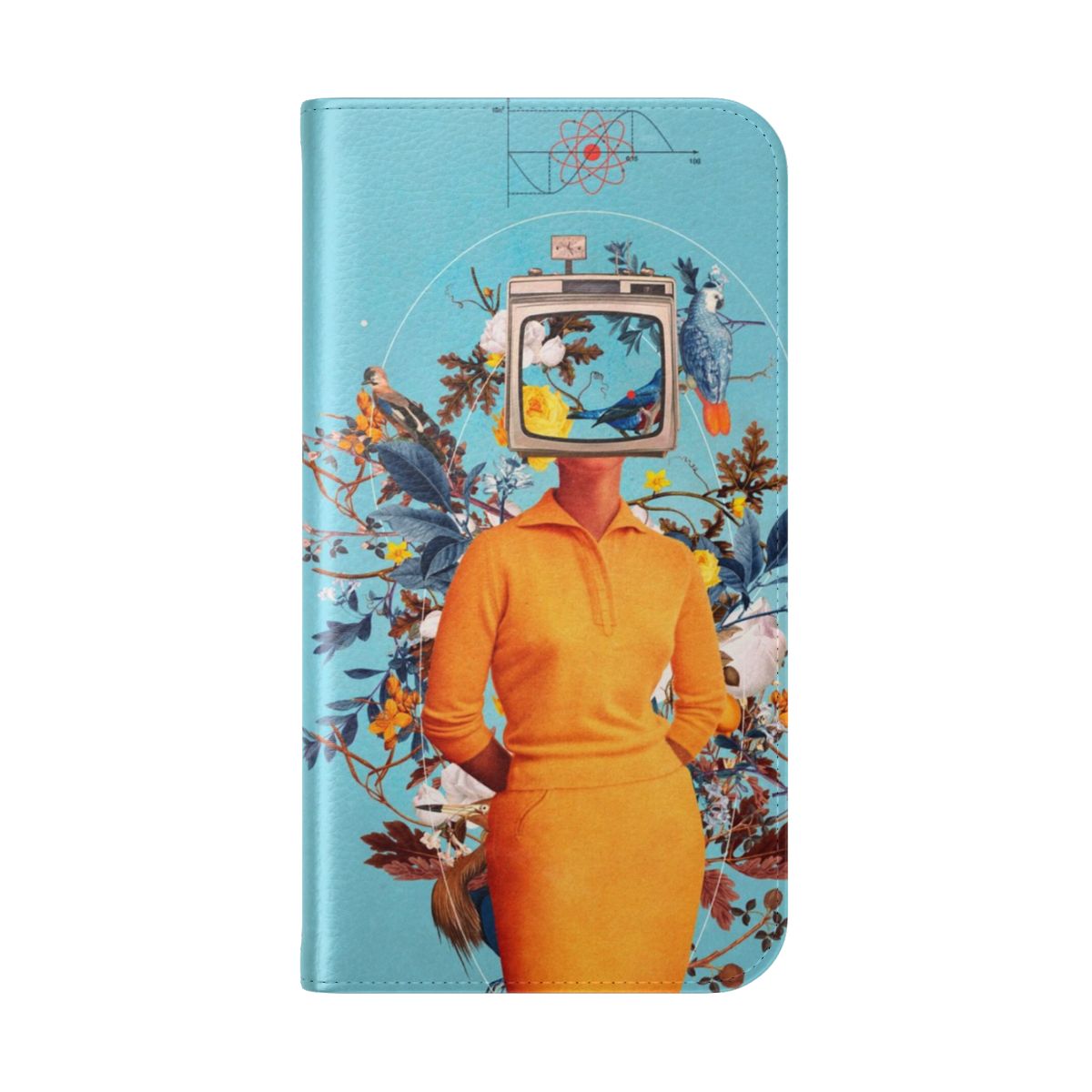 Surreal retro digital collage phone case with birds and geometric patterns - Folded Back