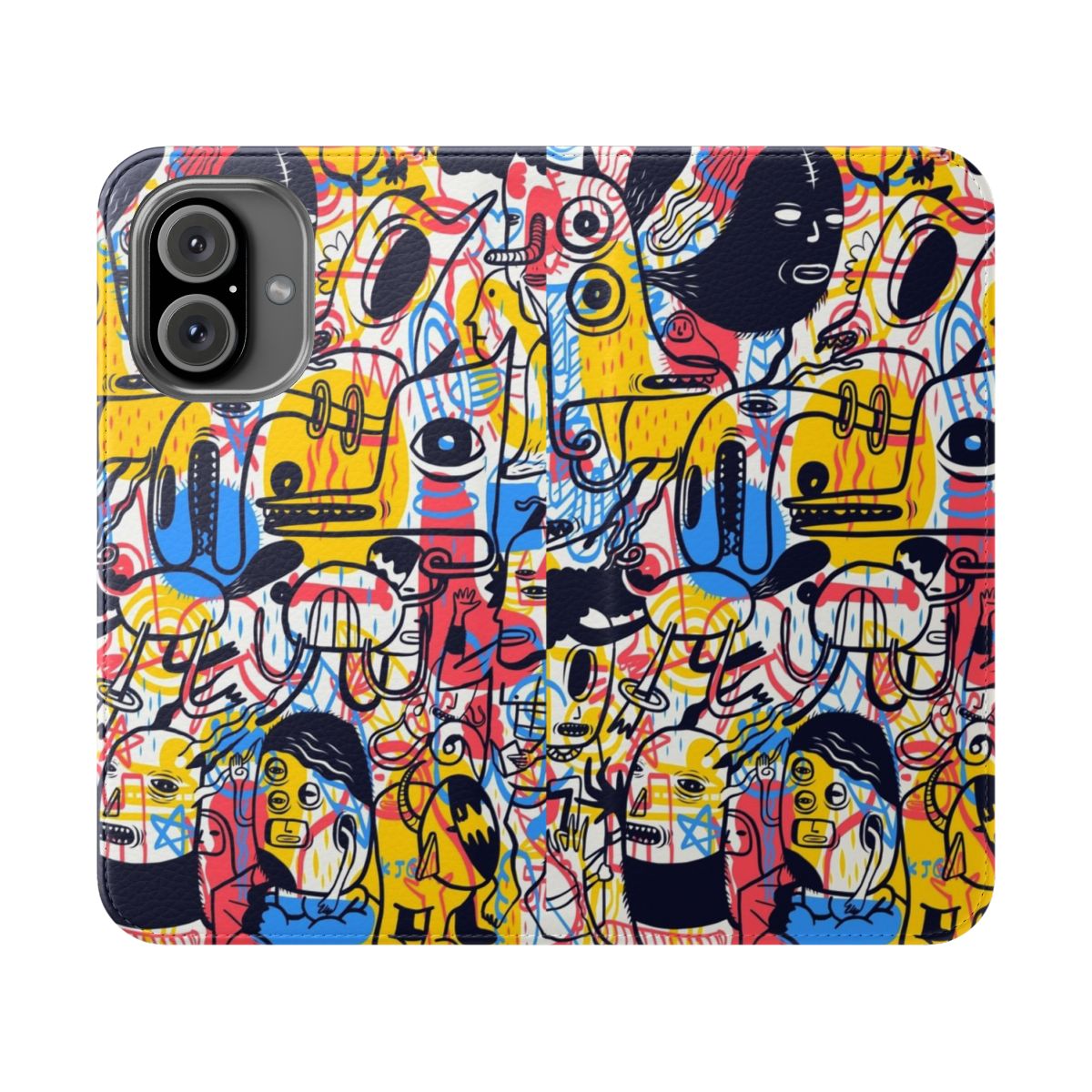 Colorful monster-themed flip cover phone case with vector art design