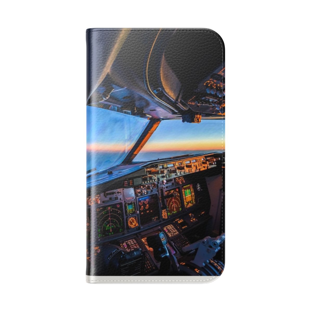 Flip cover phone case with a dreamy aerial view of a plane flying at sunset - Folded Back