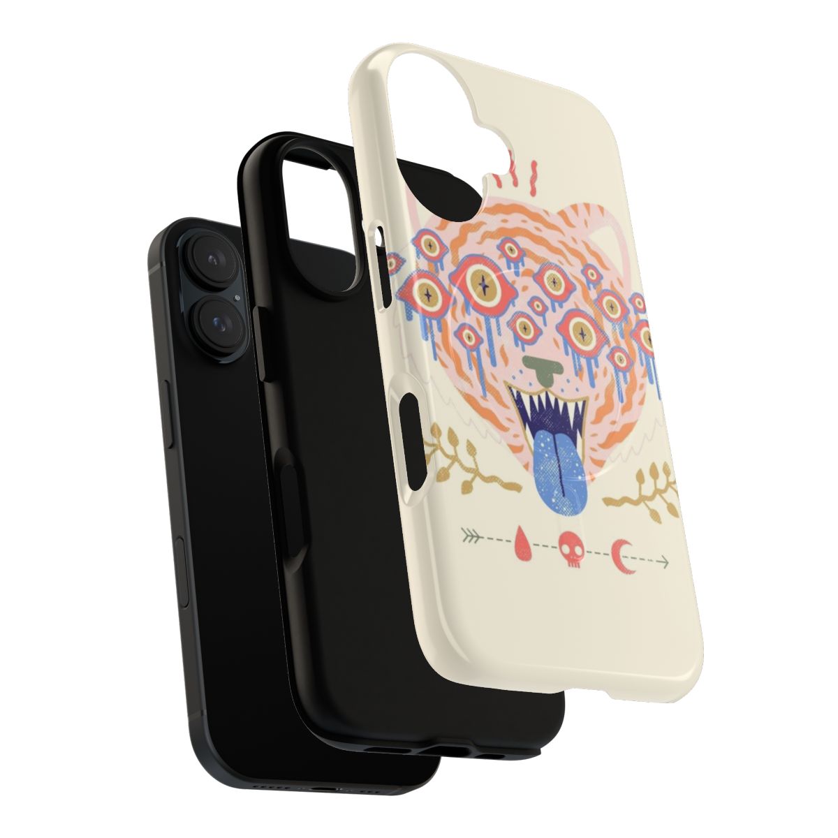 A magnetic tough phone case featuring a psychedelic tiger with pastel eyes design. - Layers