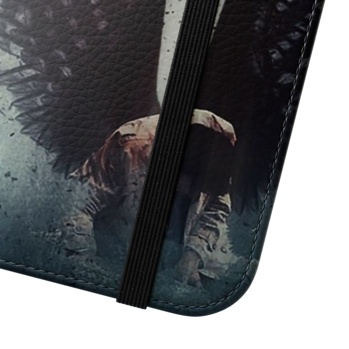 Supernatural-inspired flip phone case with dark angel wings design - Close Up