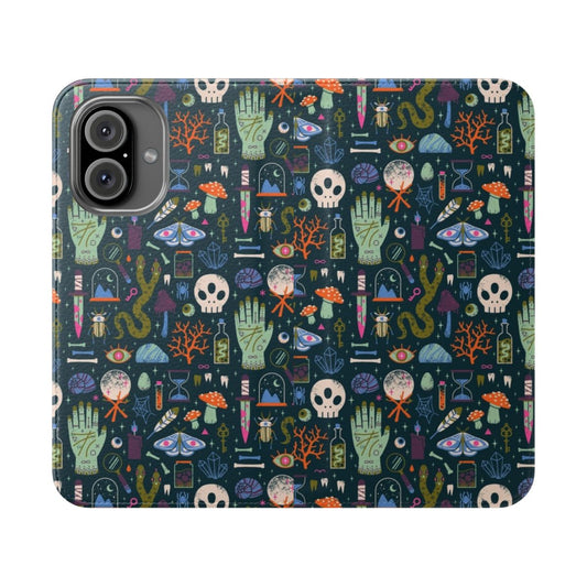 Curiosities-themed flip phone case cover with occult and nature-inspired design