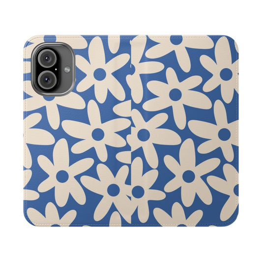 Retro floral pattern phone case in a soft blue color with a cheerful, whimsical design.