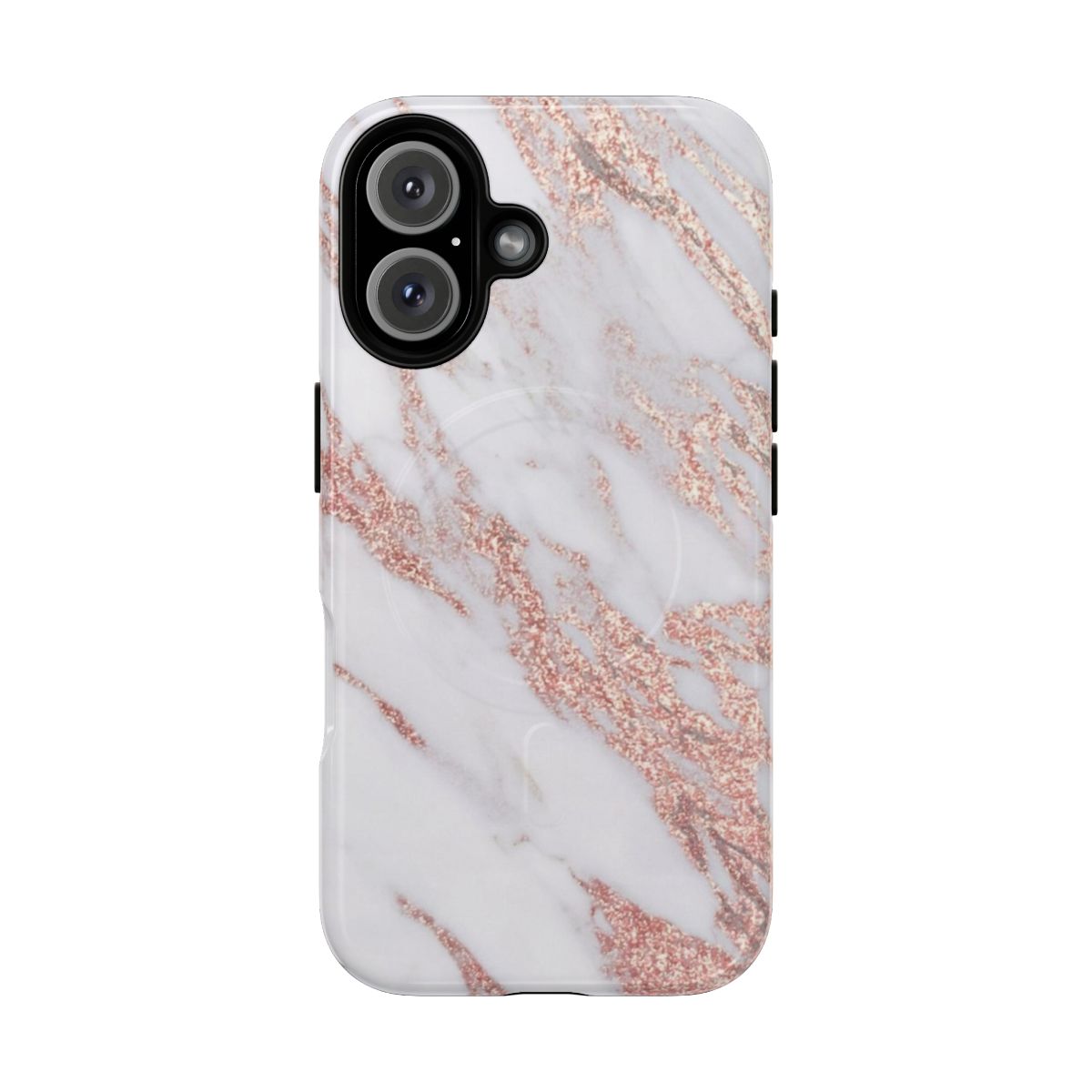 Stylish rose gold marble phone case with shimmering glitter detailing