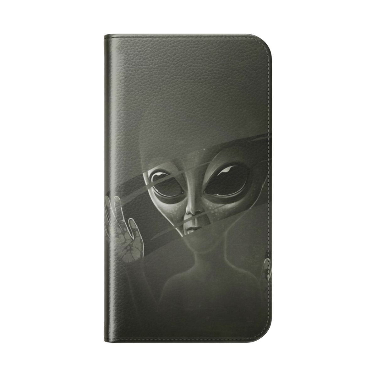 Flip cover phone case with alien and extraterrestrial design - Folded Back