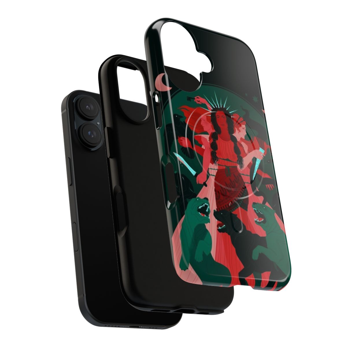 Hecate-themed phone case with intricate designs and magnetic closure - Layers