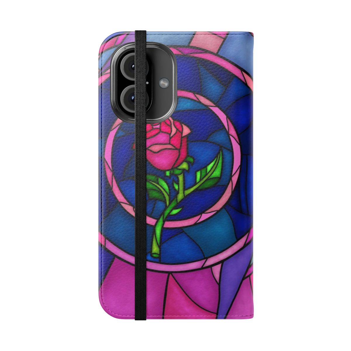 Stained glass rose phone case with princess and prince design - Folded Front