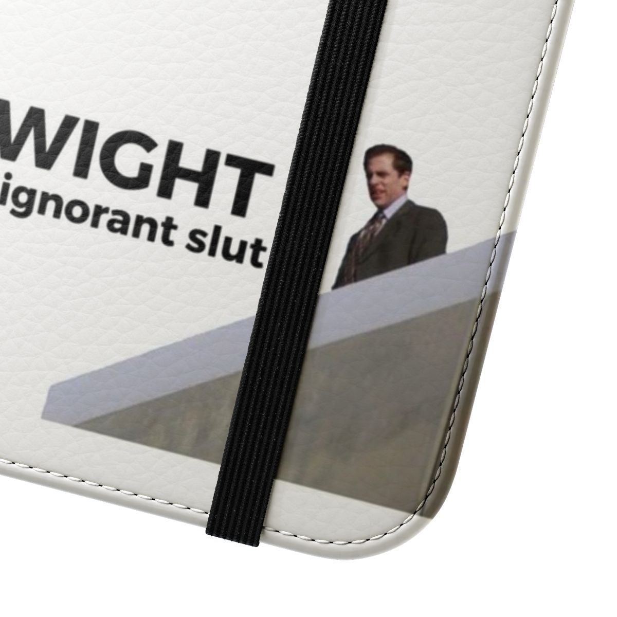 Flip cover phone case featuring a quote from the TV show "The Office" with characters Michael Scott and Dwight Schrute. - Close Up