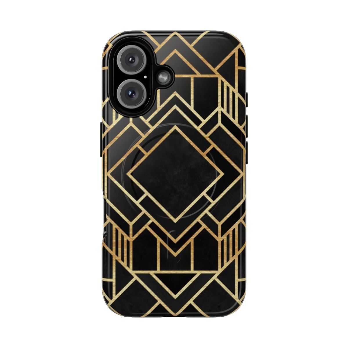 Stylish black and gold art deco-inspired geometric pattern phone case