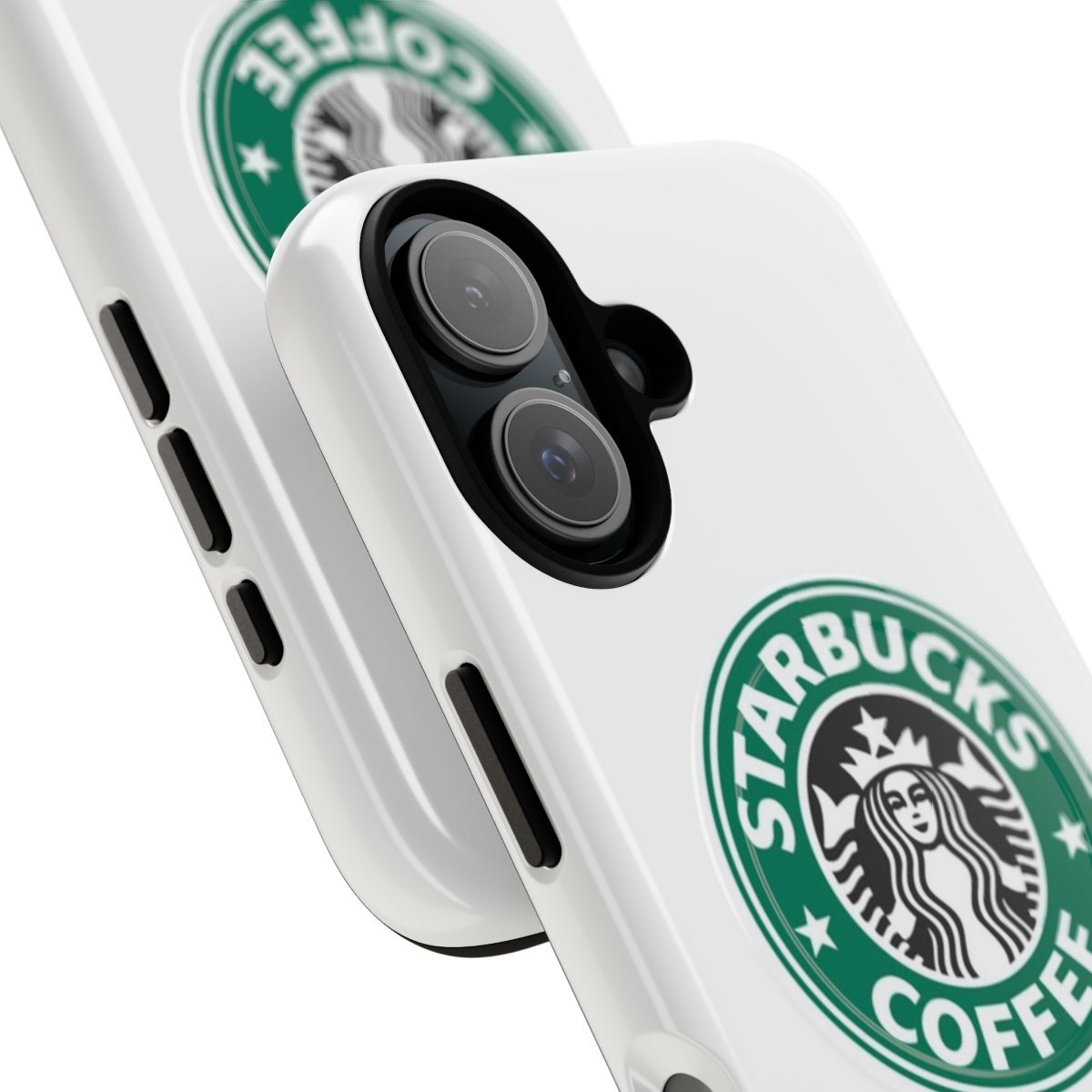 Starbucks-inspired magnetic tough phone case with music notes and coffee motif - Detail