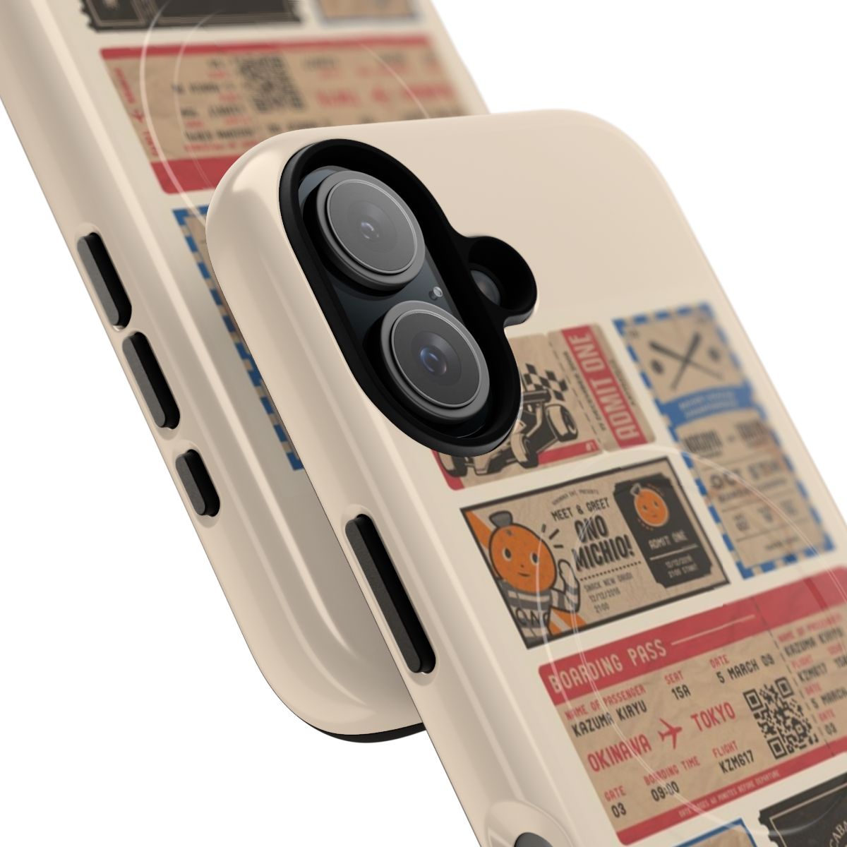 Vintage-themed phone case with Yakuza/Ryu ga Gotoku characters and motifs - Detail