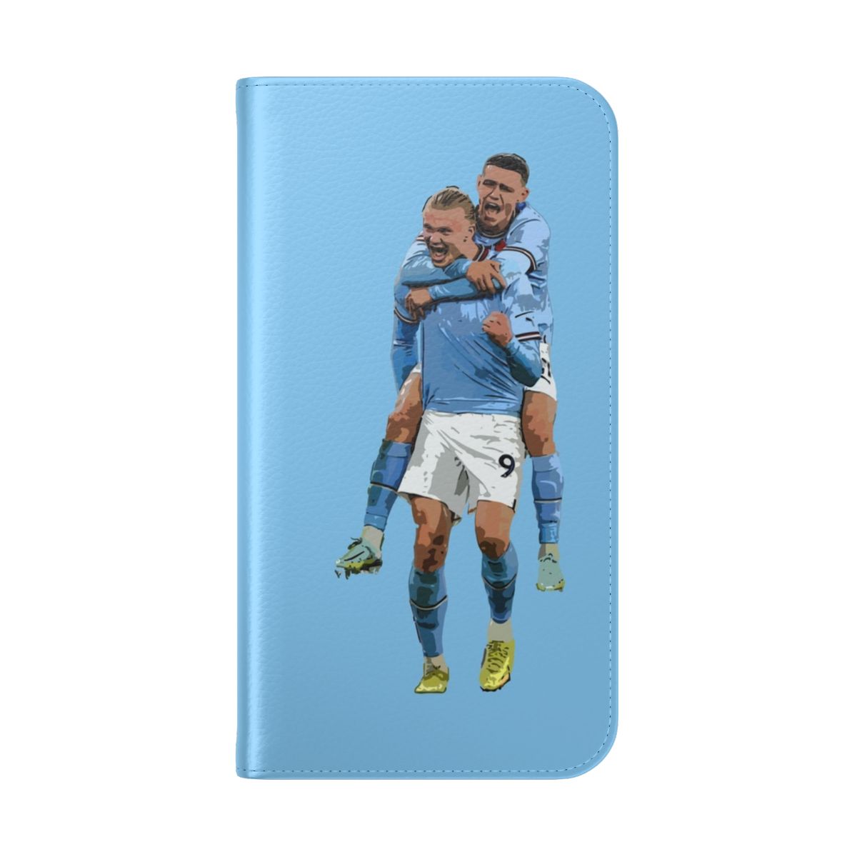 Flip cover phone case featuring Manchester City players Erling Haaland and Phil Foden - Folded Back