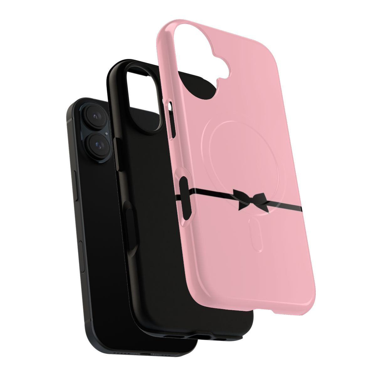 Magnetic tough phone case with abstract art design in pink and black colors, inspired by 1960s fashion. - Layers