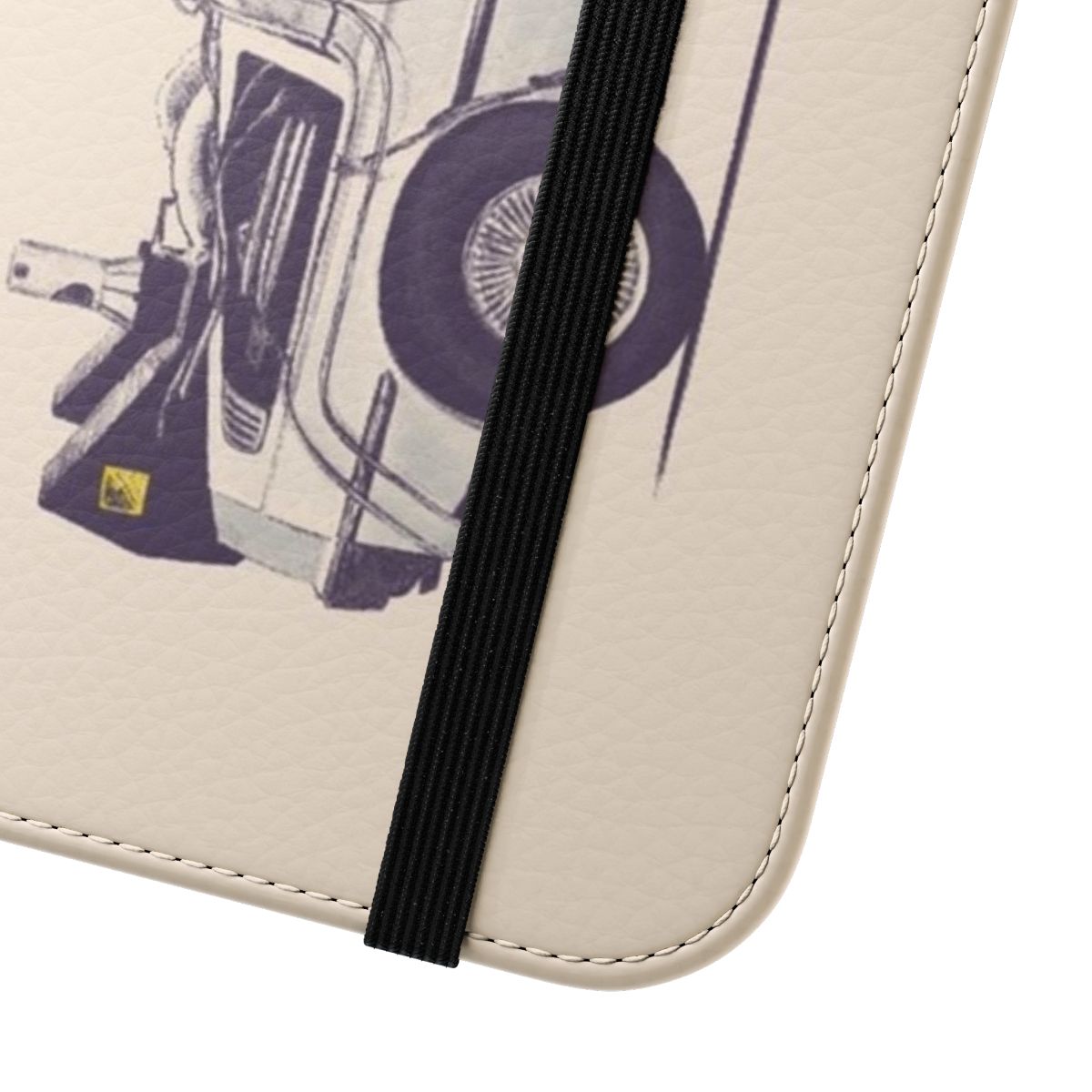 Vintage-inspired Delorean-themed flip phone case - Close Up