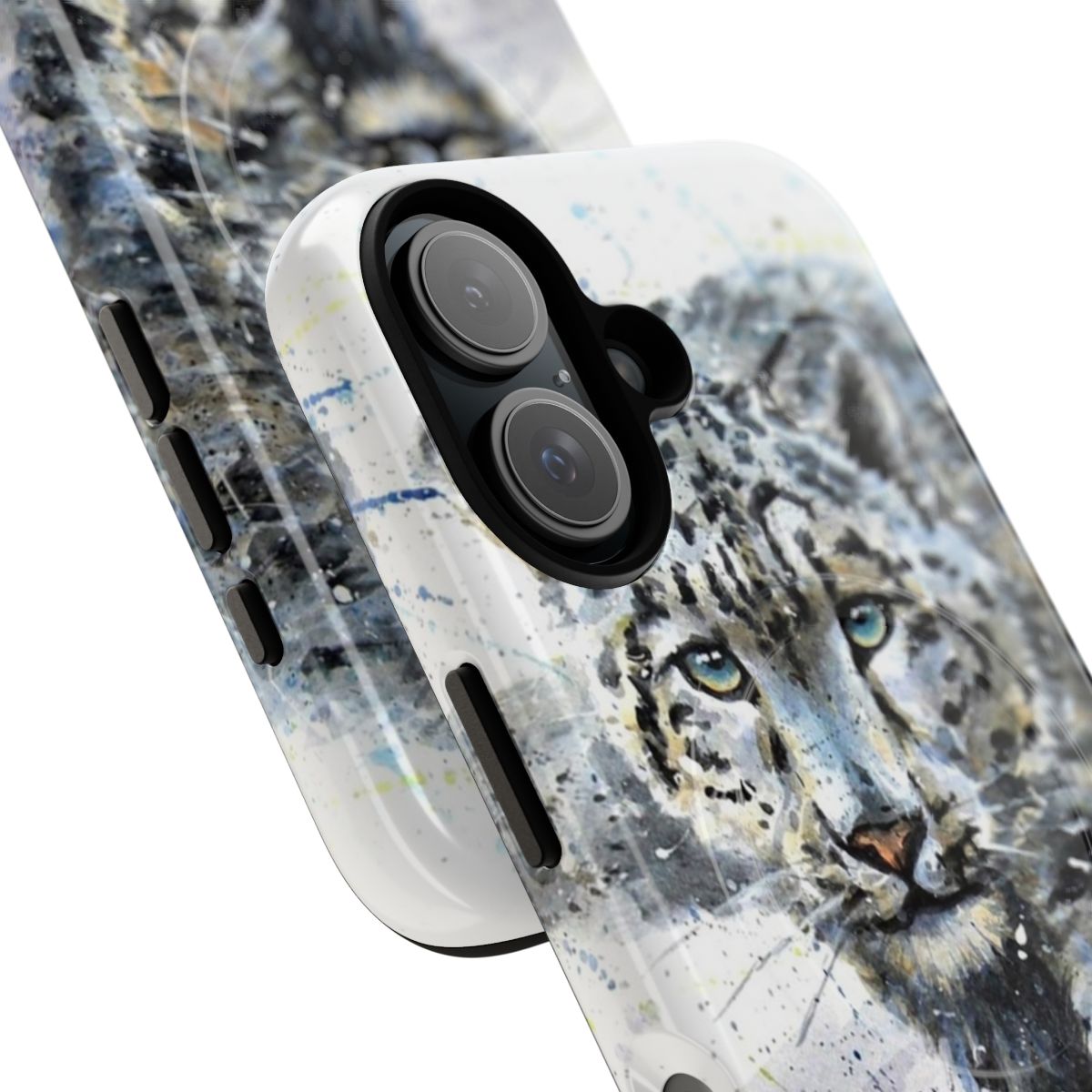 Watercolor painting of a snow leopard on a magnetic tough phone case - Detail