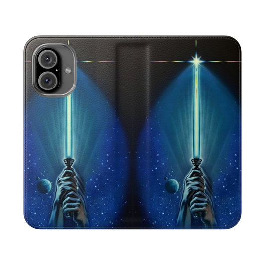 Flip cover phone case with a lightsaber design for Star Wars fans