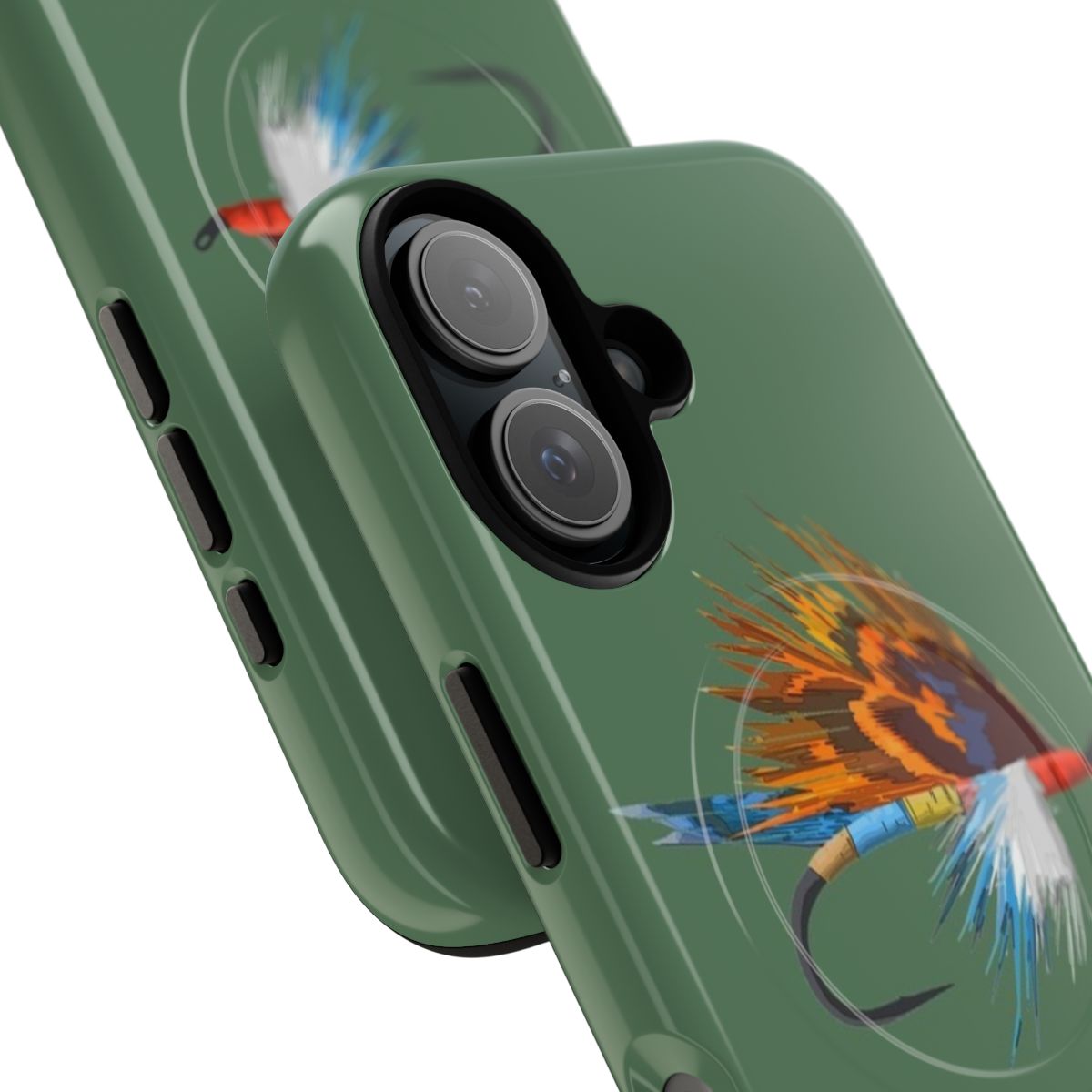 Fly fishing art phone case featuring a fisherman and trout - Detail