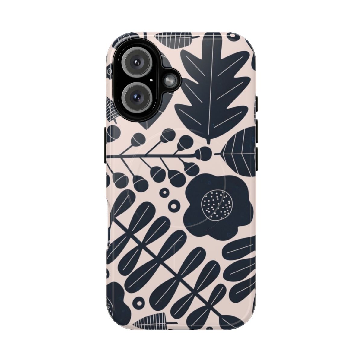 Remi Magnetic Tough Case featuring a minimalist, black and white floral pattern inspired by nature