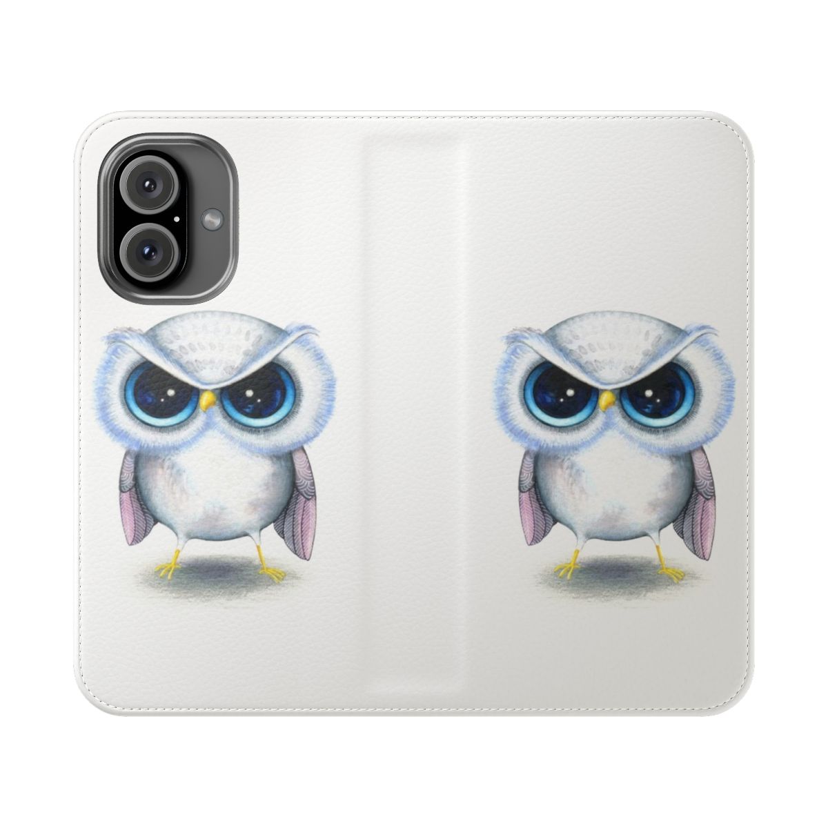 Grumpy bird illustrated on a smartphone flip cover case