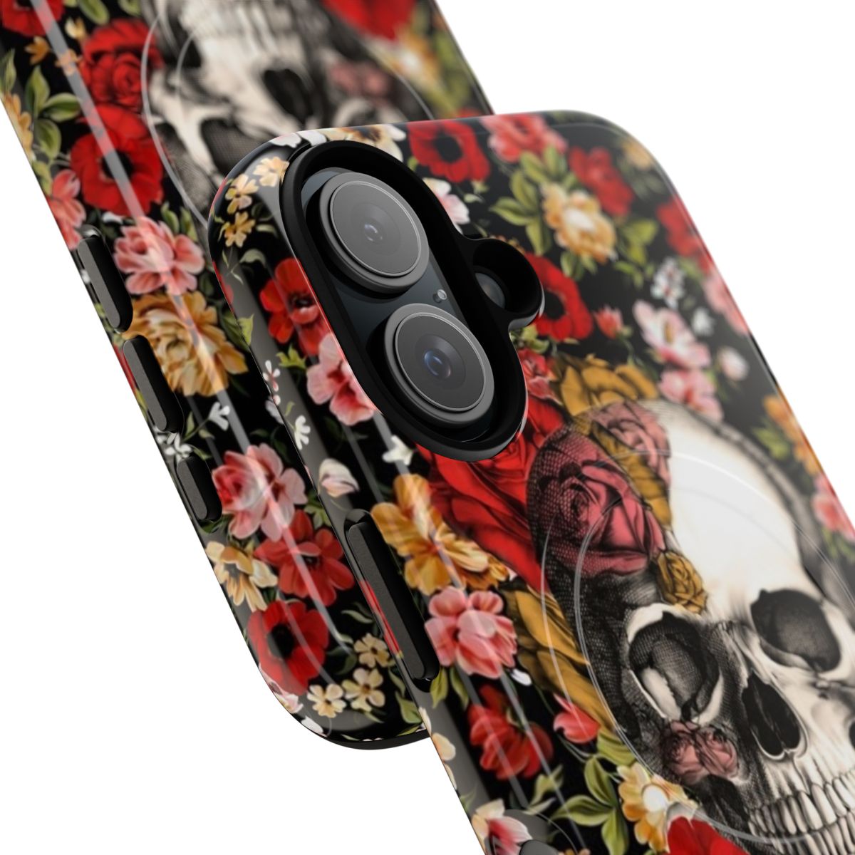 A vibrant floral skull pattern phone case - Detail