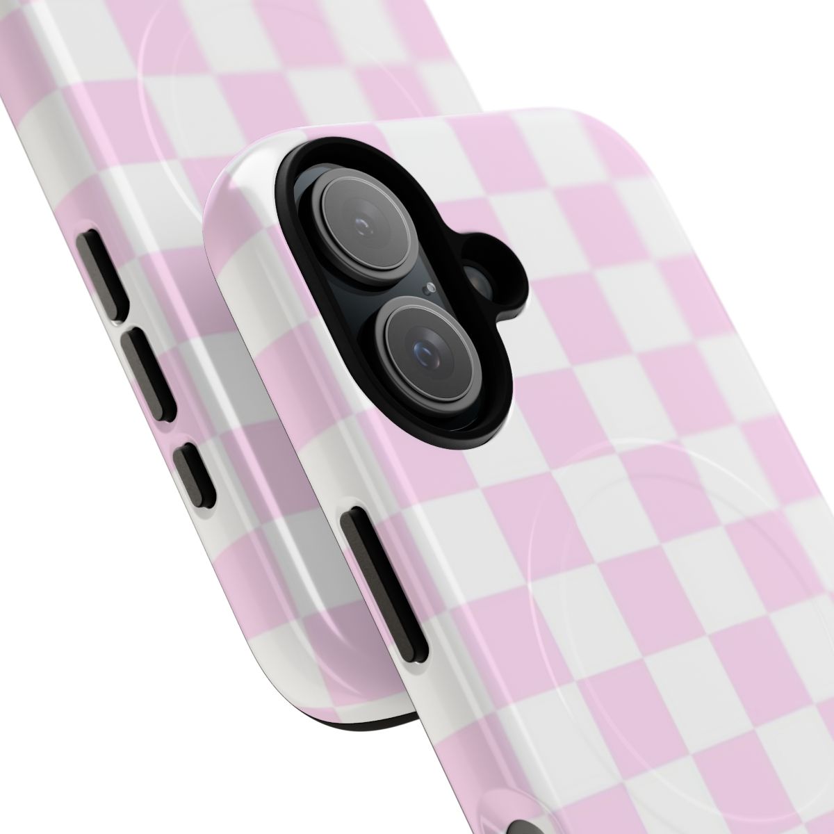 Girly pink and white checkerboard pattern magnetic tough phone case - Detail