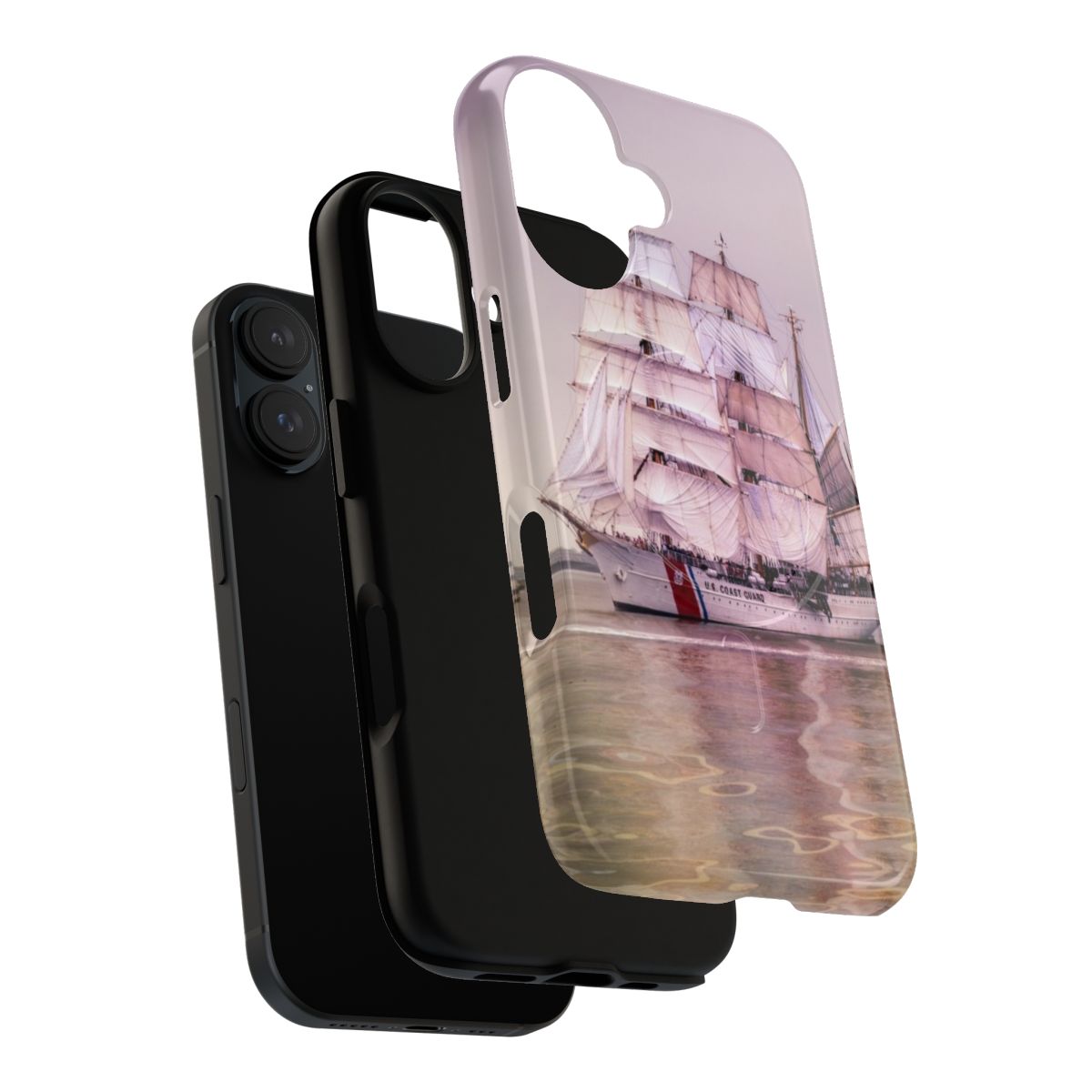 Tough phone case featuring a scenic view of tall ships in Boston Harbor - Layers