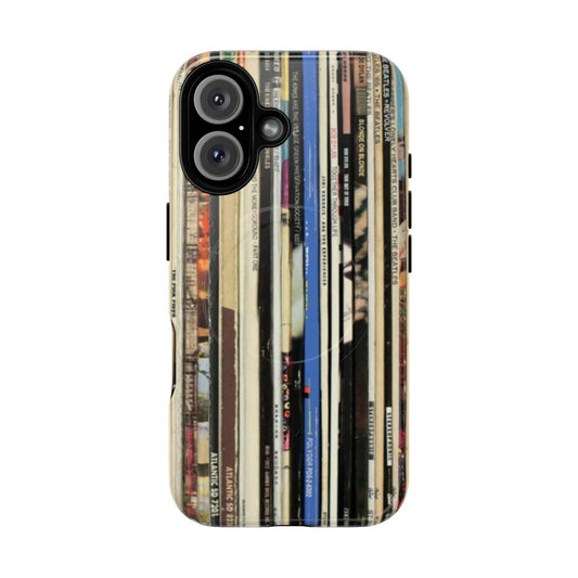 Vintage-inspired magnetic protective phone case featuring classic rock vinyl records