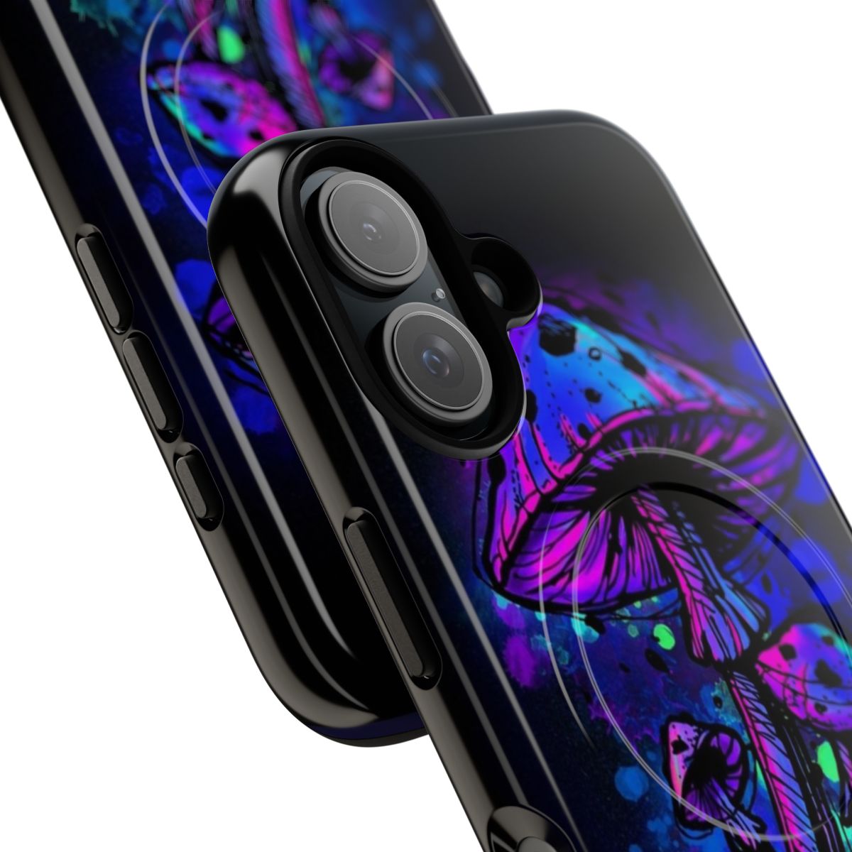 Vibrant psychedelic mushroom design on a magnetic phone case - Detail