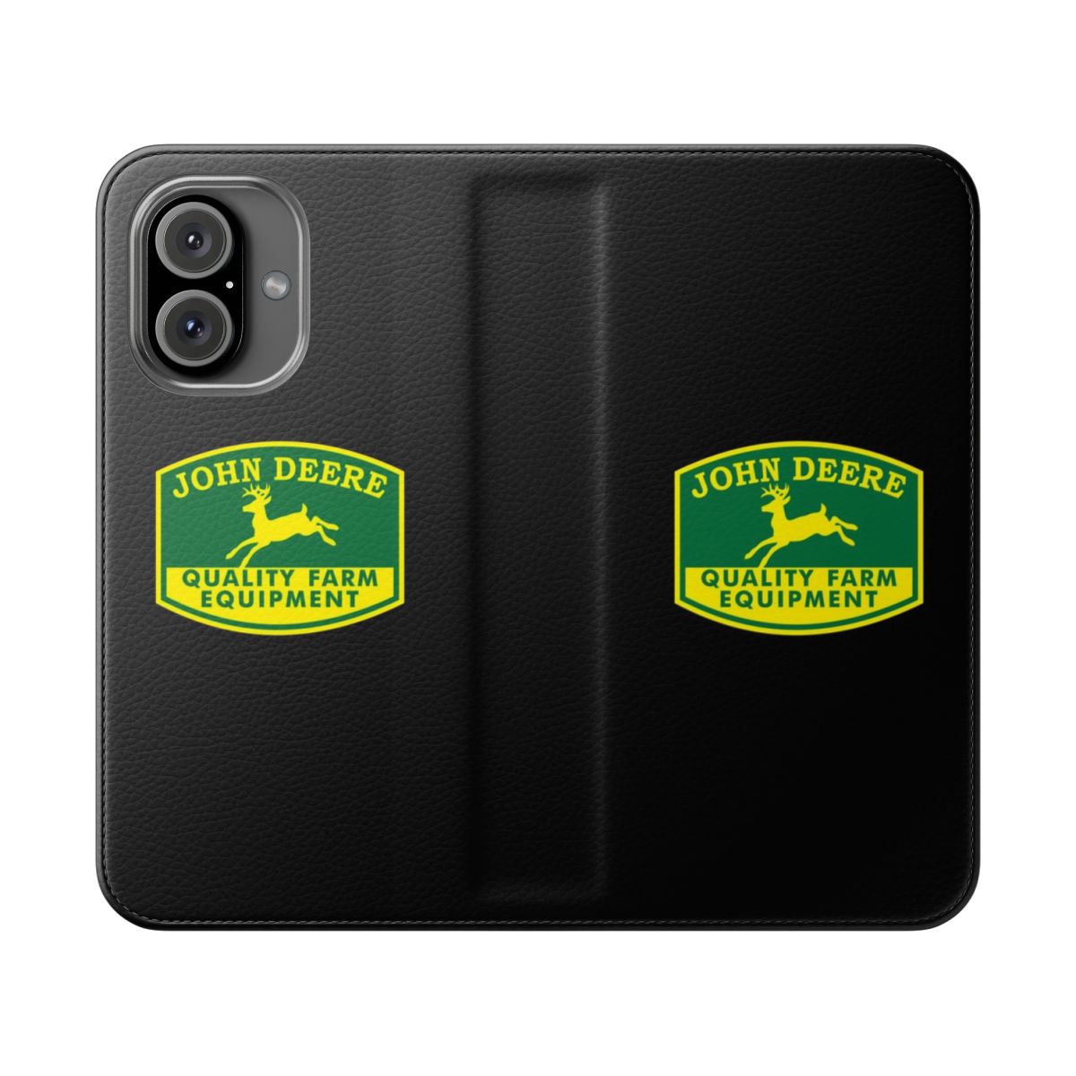 A green and yellow phone case with a john deere-style design, suitable for agricultural enthusiasts.