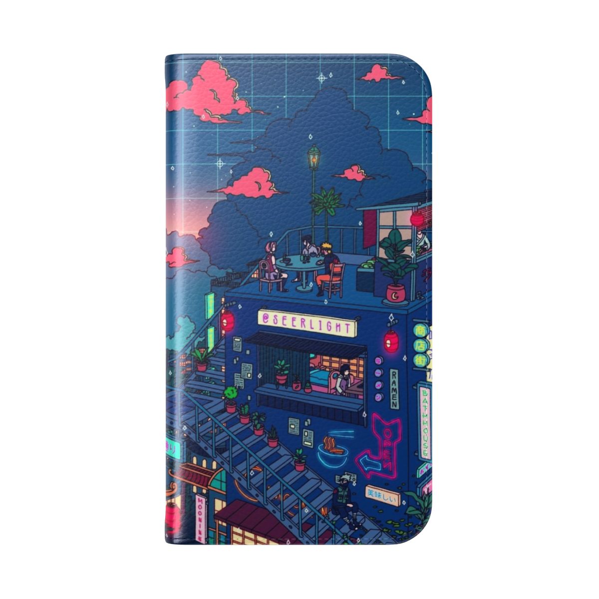 Neon Village Phone Case with Surreal Aesthetic Design - Folded Back