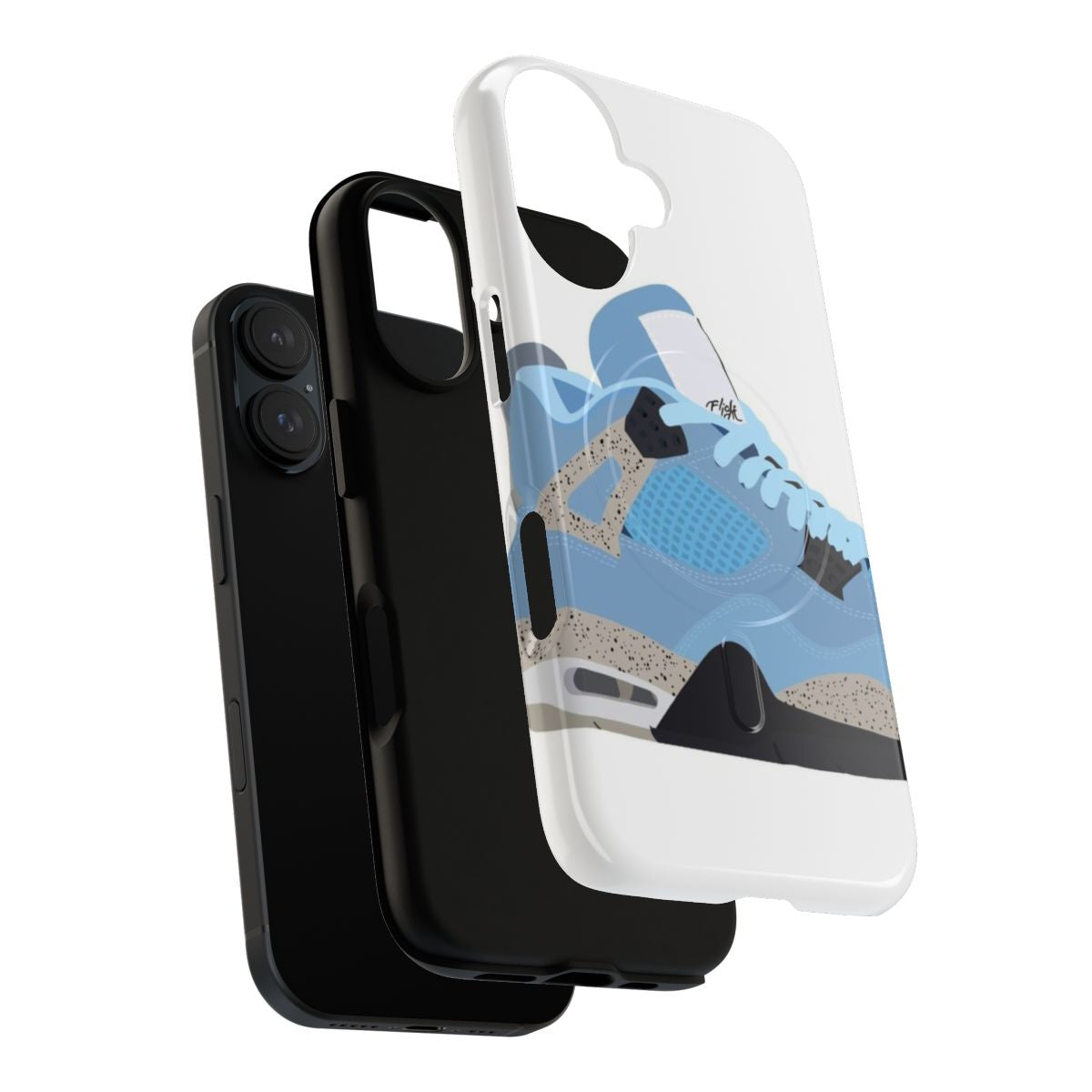 Custom phone case featuring an artistic rendition of the Jordan 4 University Blue sneaker - Layers