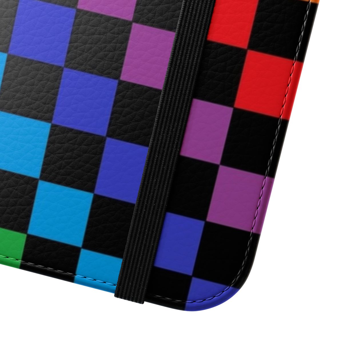 Checkered rainbow abstract design phone case cover in black - Close Up