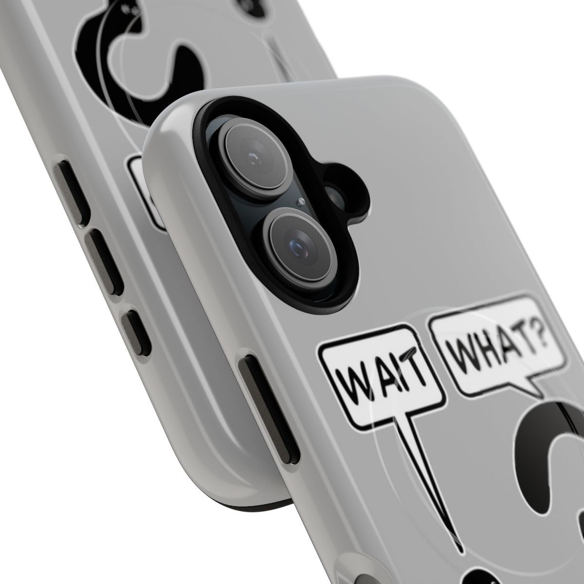 Magnetic tough phone case with "Wait, What?" illustration - Detail