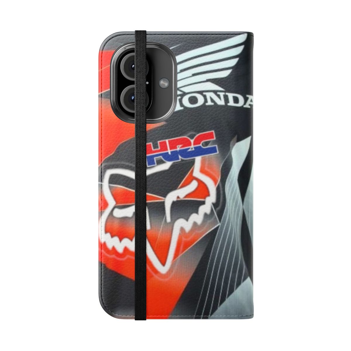 Moto and motocross-themed flip phone case with dynamic design - Folded Front