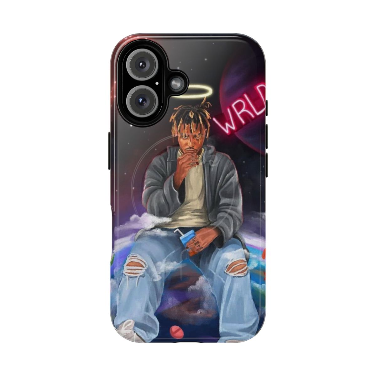 Tribute phone case with lyrical music, world map, and Juice WRLD 999 design