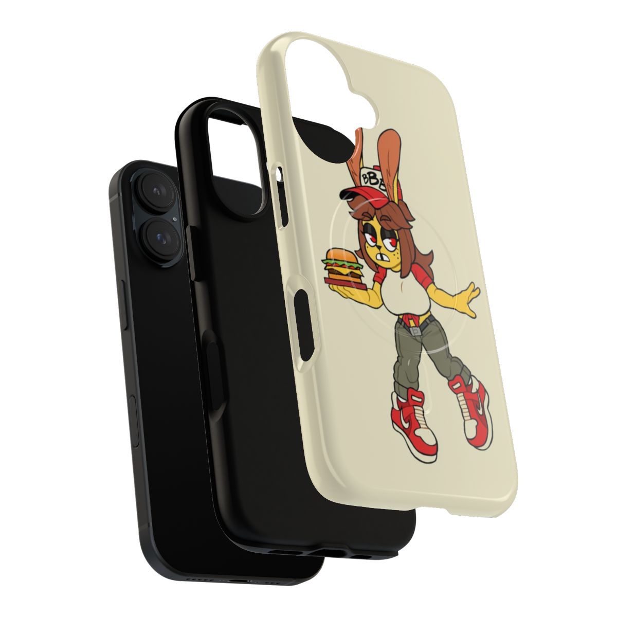 Colorful magnetic phone case with bunny, burger, and fast food designs - Layers