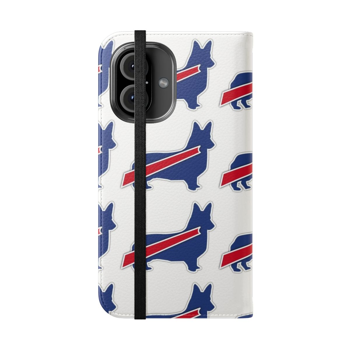 Corgi-themed phone case cover featuring the Buffalo Bills logo - Folded Front